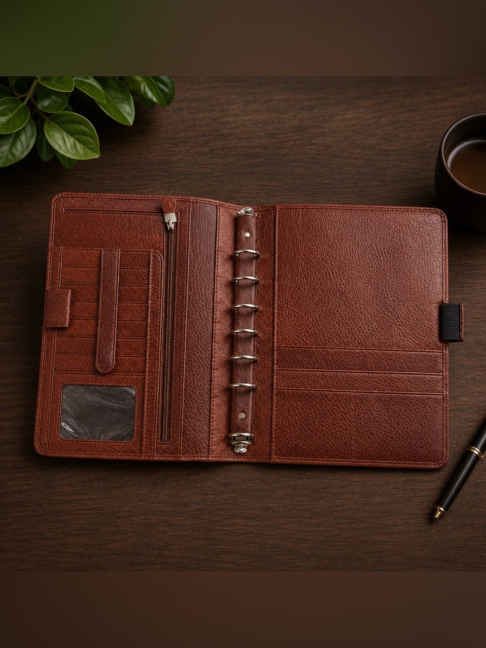 Vintage Franklin Covey Italian Full Grain Leather Planner Organizer 7 Ring Brown
